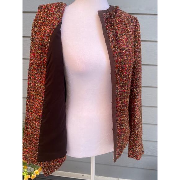 Chico's Size 0 (size 8) Bouclee Jacket Blazer Multicolor w/ Gold Thread - Picture 2 of 6